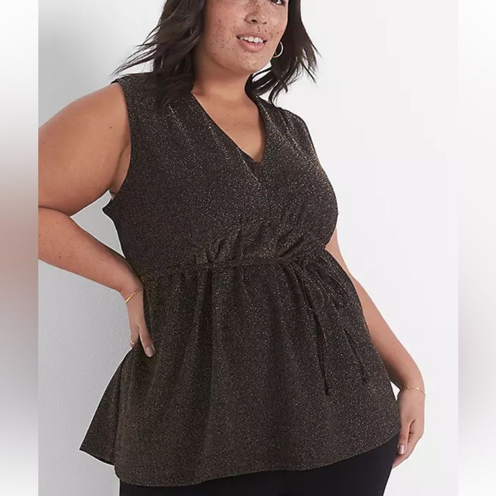 Lane Bryant‎ Black Metallic Peplum Top